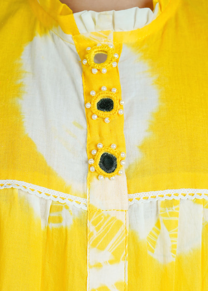 Yellow Tie And Dye Cotton Top With Palazzo Set