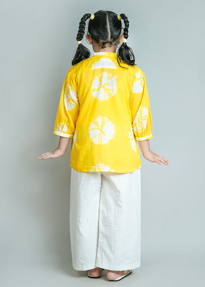 Yellow Tie And Dye Cotton Top With Palazzo Set