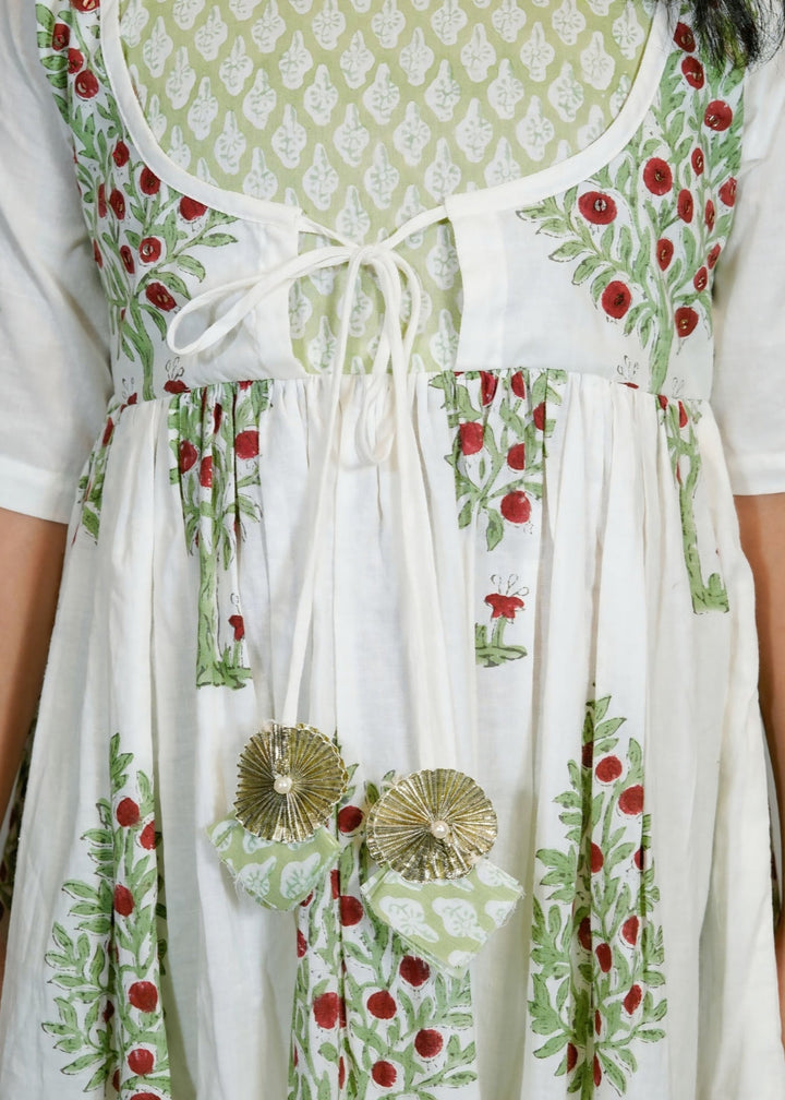 Green Hand Block Floral Printed Angrakha Kurta With Pyjama Set