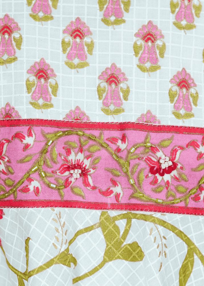 Pink Cotton Printed Floral Kurti Pyjama With Dupatta Set