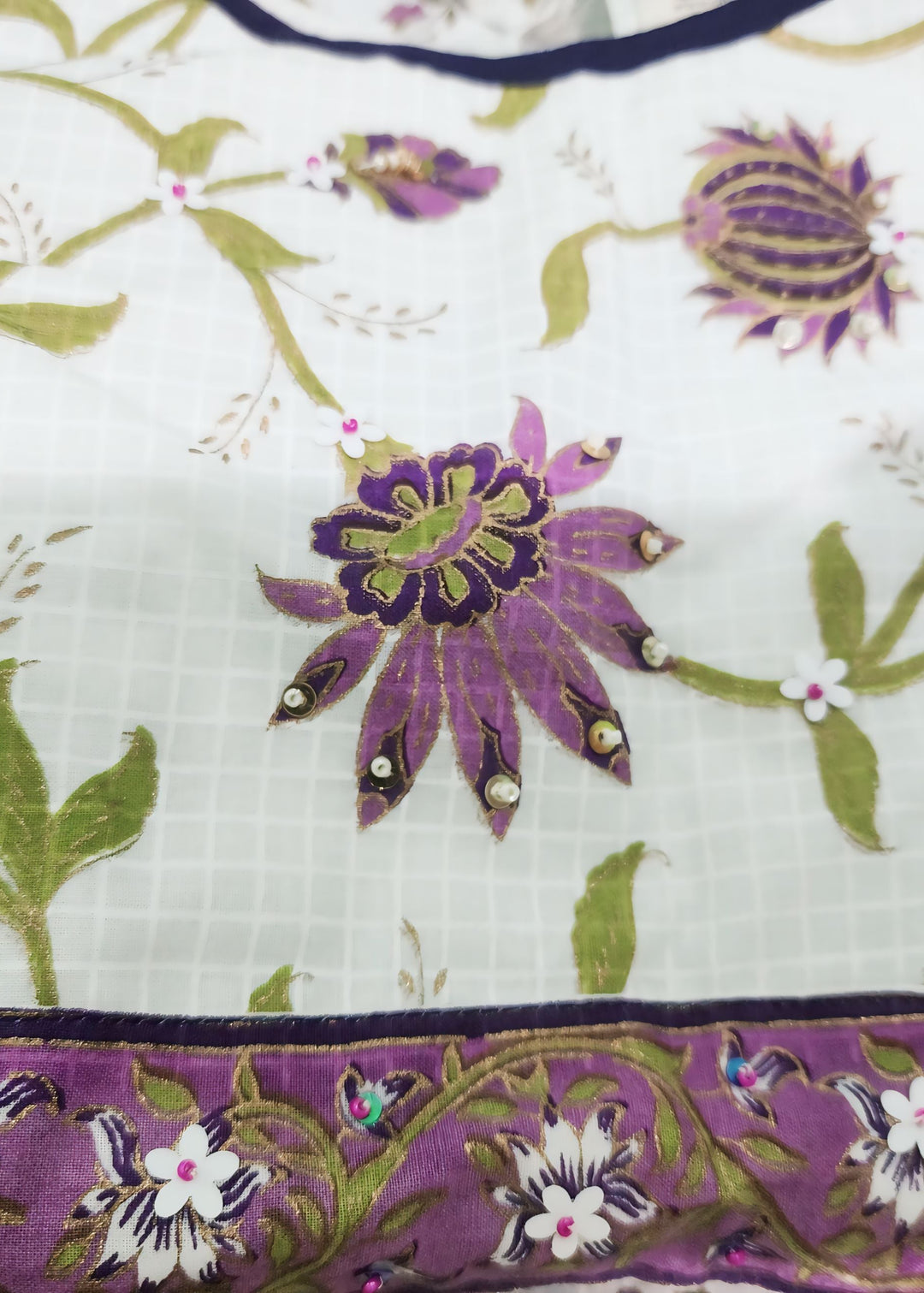 Purple Cotton Printed Floral Kurti Pyjama With Dupatta Set