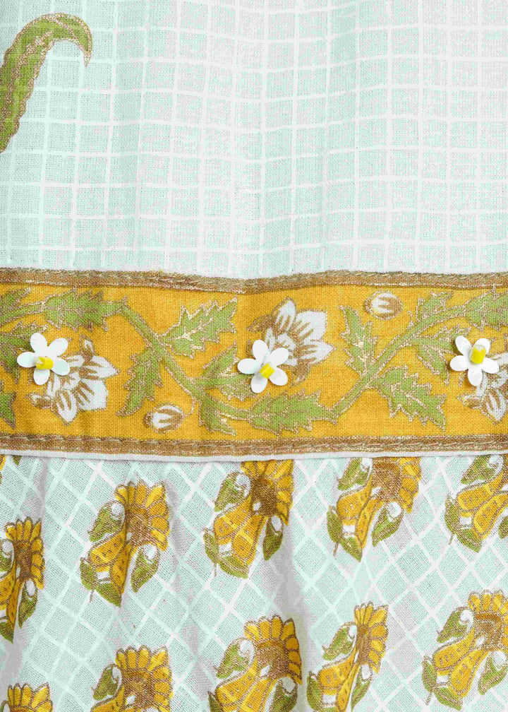 Mustard Cotton Printed Floral Kurti Pyjama With Dupatta Set