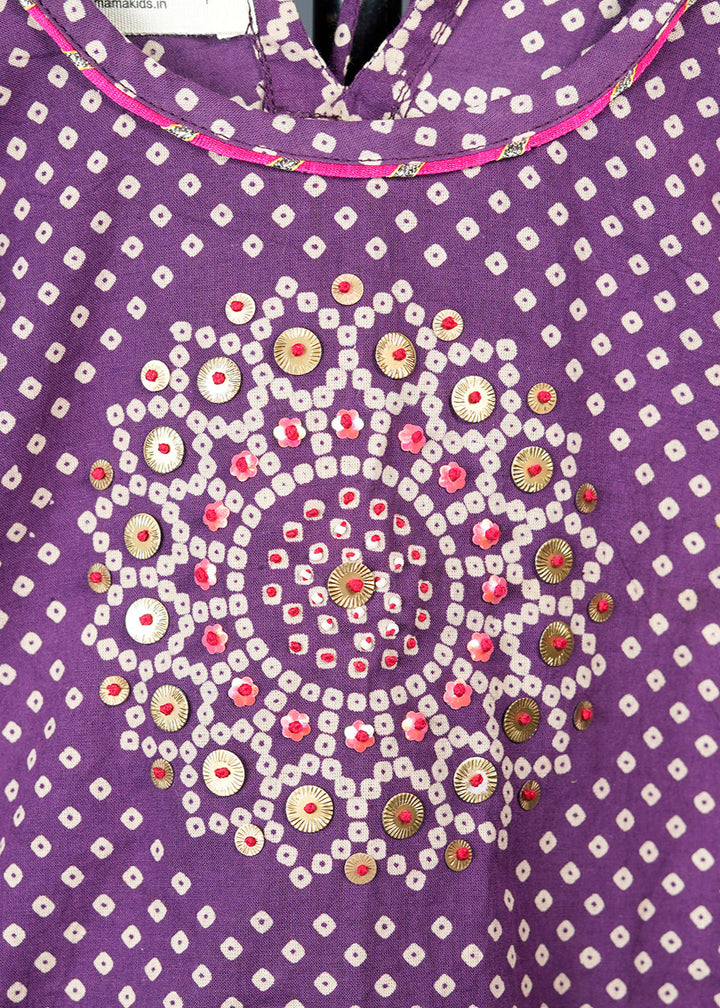 Purple Bandhani Printed Asymmetrical Kurta With Palazzo Set