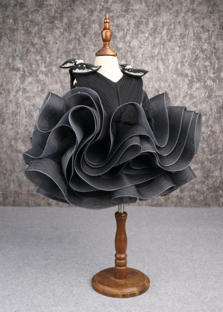 Black Butterfly Net And Pearls Ruffle Dress