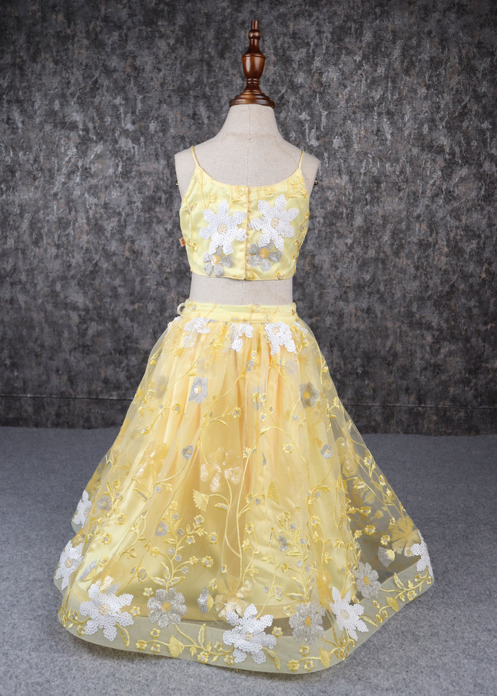 Yellow Flower Heavy Embroidered Top And Lehenga Set