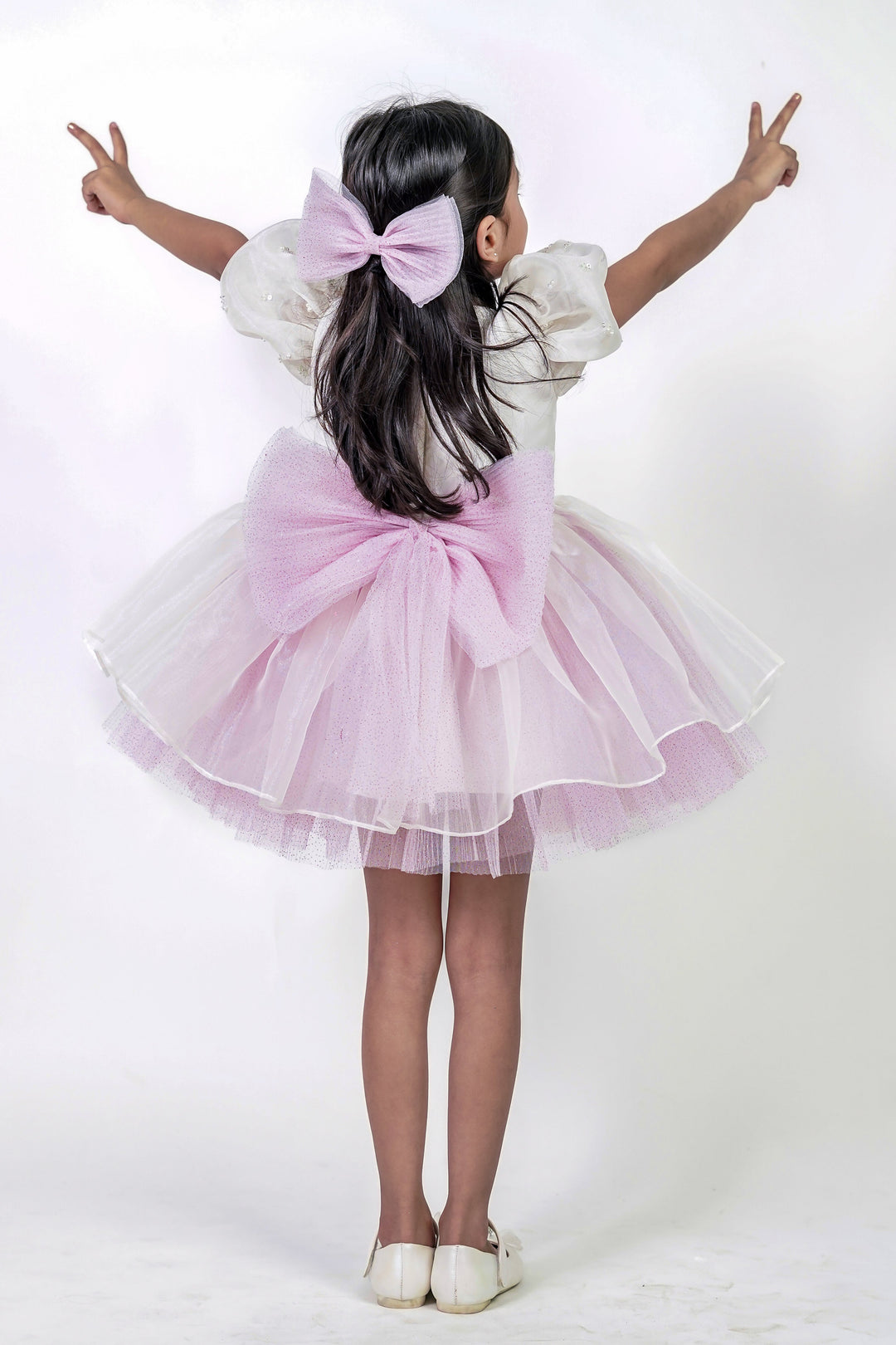 White Organza And Glittery Lilac Net Dress