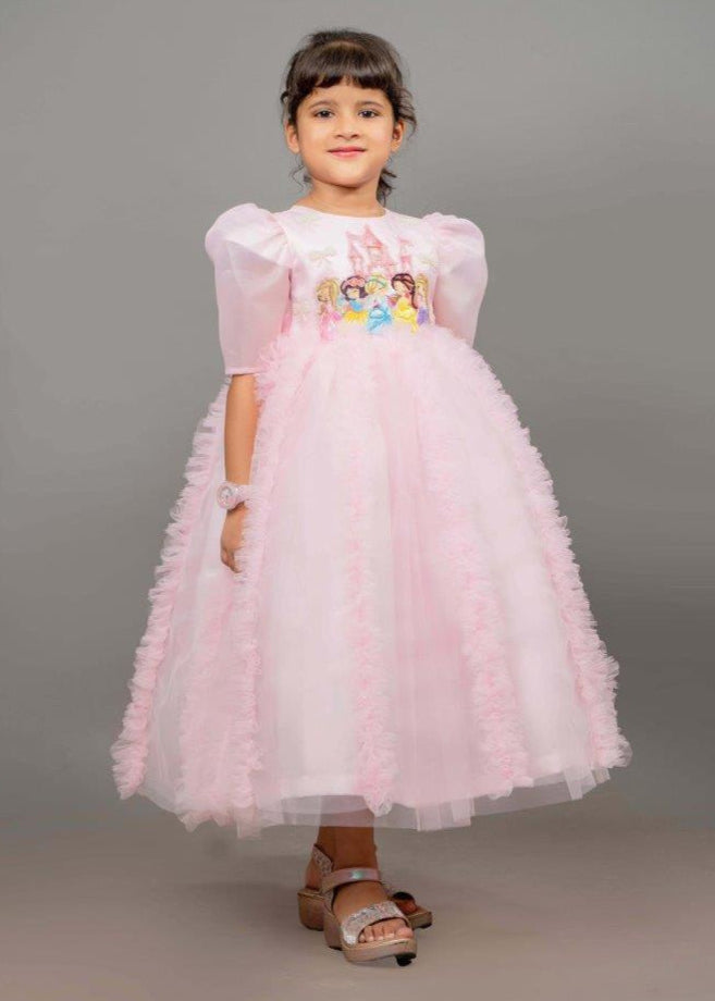Pink Disney Princess Soft Net Puff Sleeves Gown