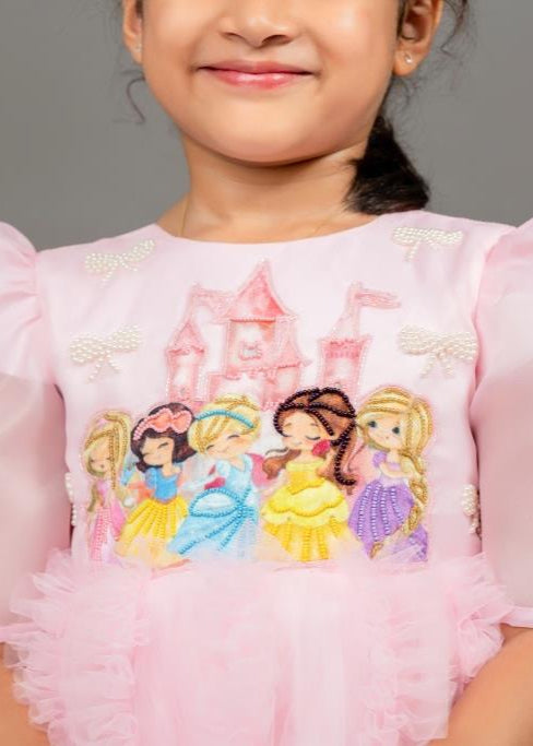 Pink Disney Princess Soft Net Puff Sleeves Gown