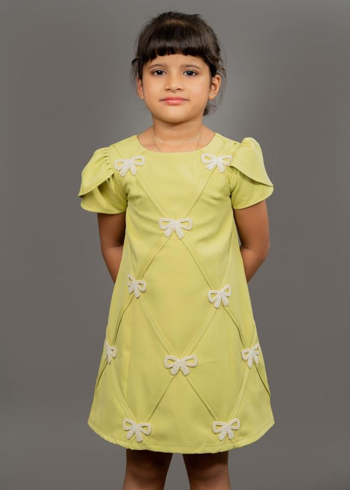 Lime Green Scuba A-line Bow Dress