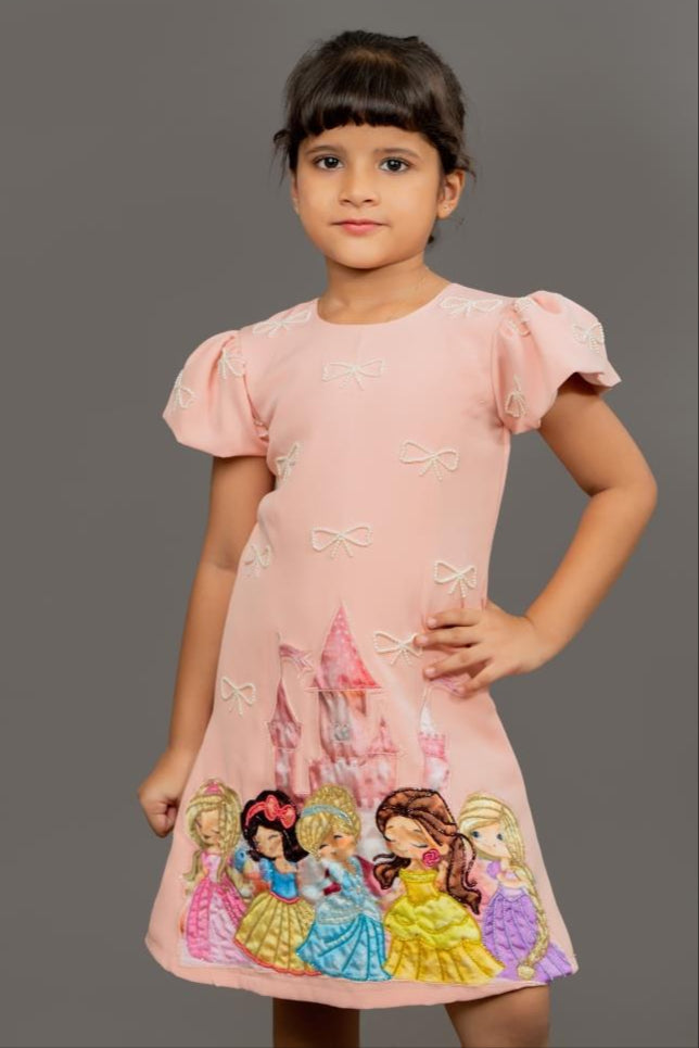 Peach Scuba Castle A-line Dress