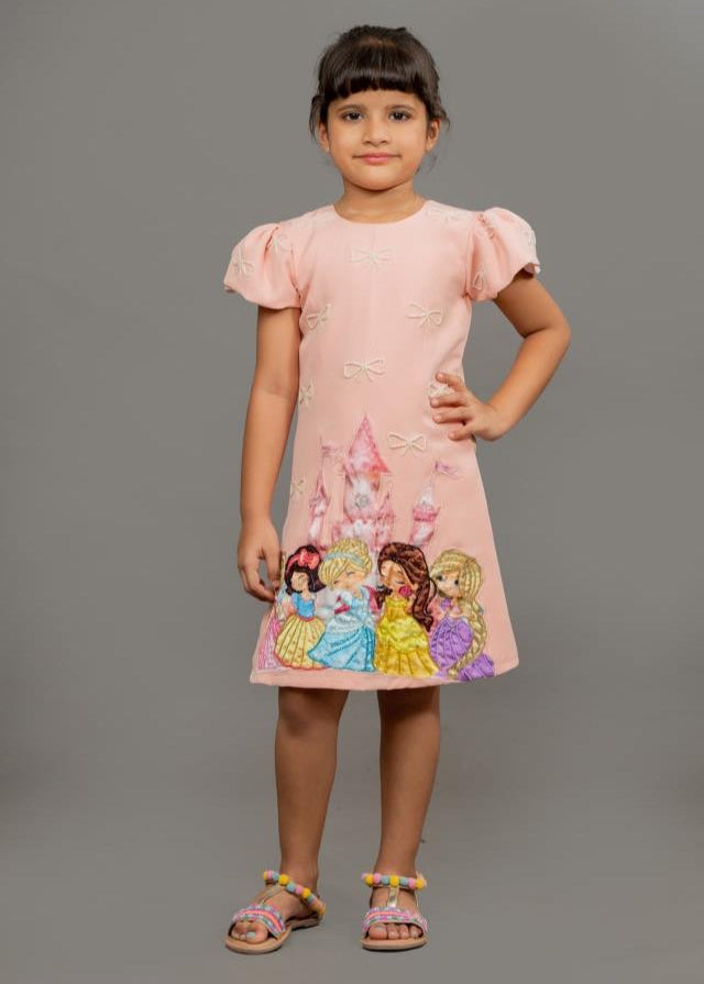 Peach Scuba Castle A-line Dress