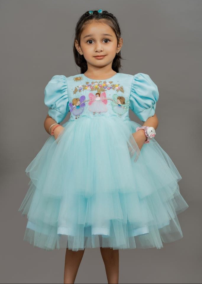 Sky Blue Premium Soft Net Fairy Tulle Dress