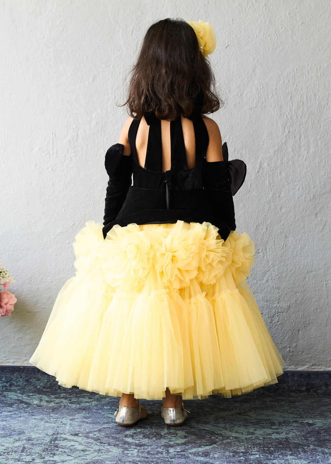 Black And Yellow Layered Tulle Party Gown