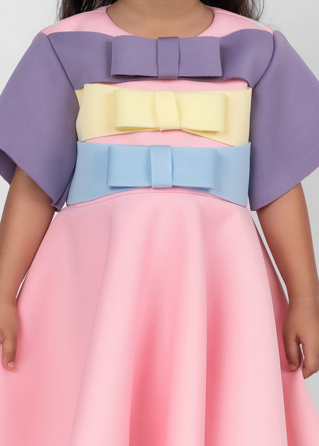 Baby Pink Elegant Three Bow Detailing Neoprene Dress
