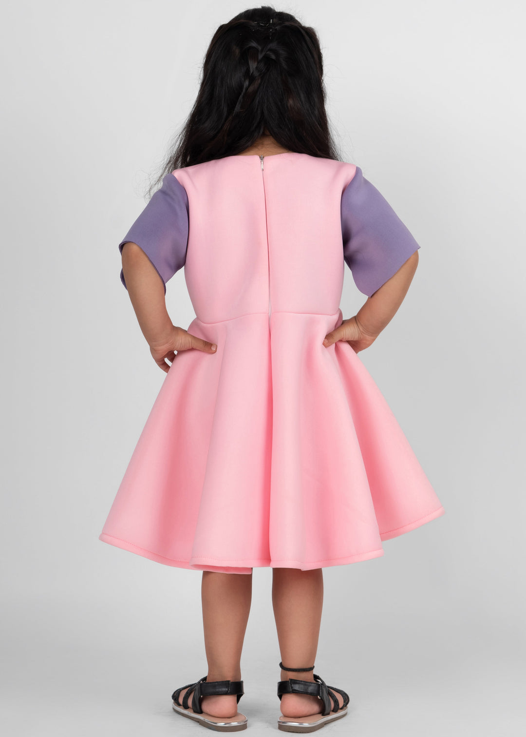 Baby Pink Elegant Three Bow Detailing Neoprene Dress