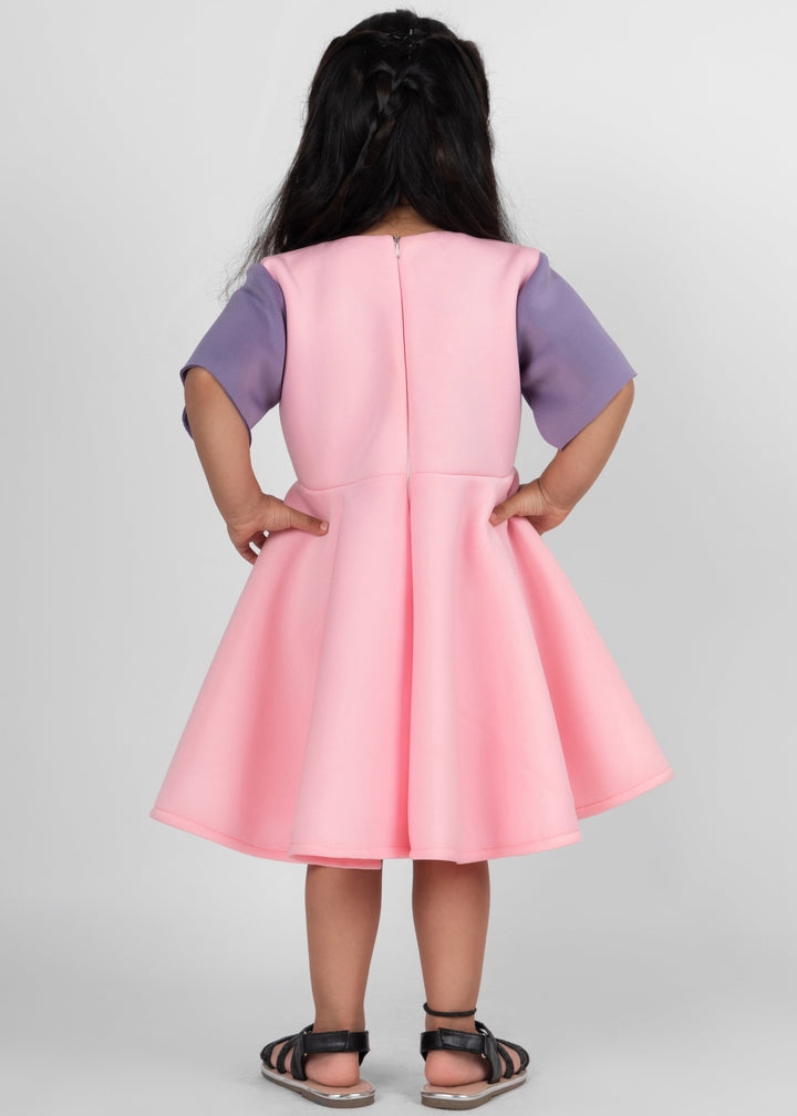 Baby Pink Elegant Three Bow Detailing Neoprene Dress