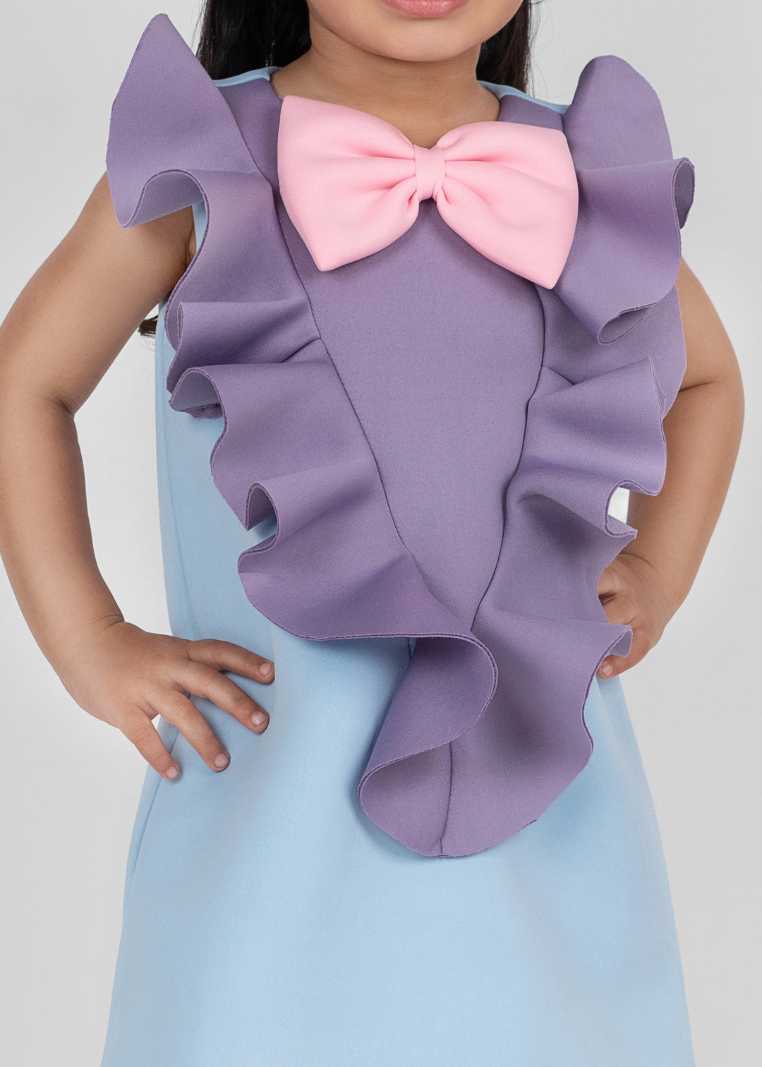 Multicolor Bow Detailing Ruffle Neoprene Straight Dress