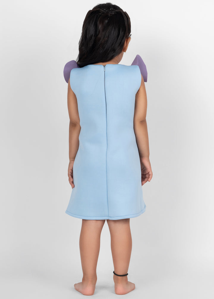 Multicolor Bow Detailing Ruffle Neoprene Straight Dress