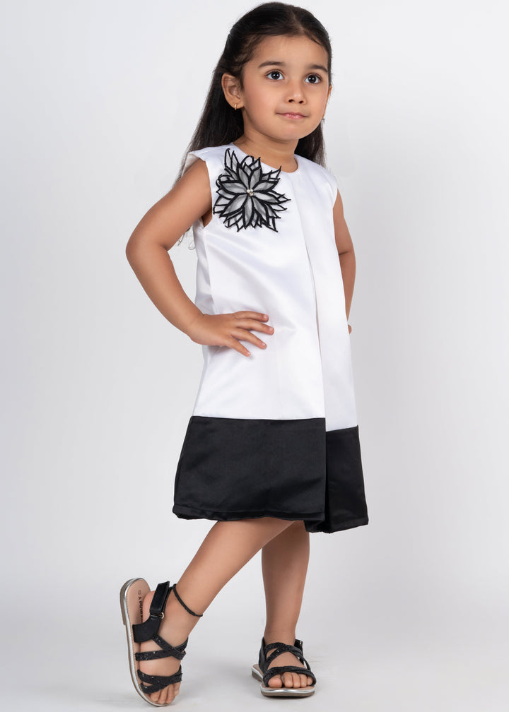 White And Black Organza Handmade Flower Dress