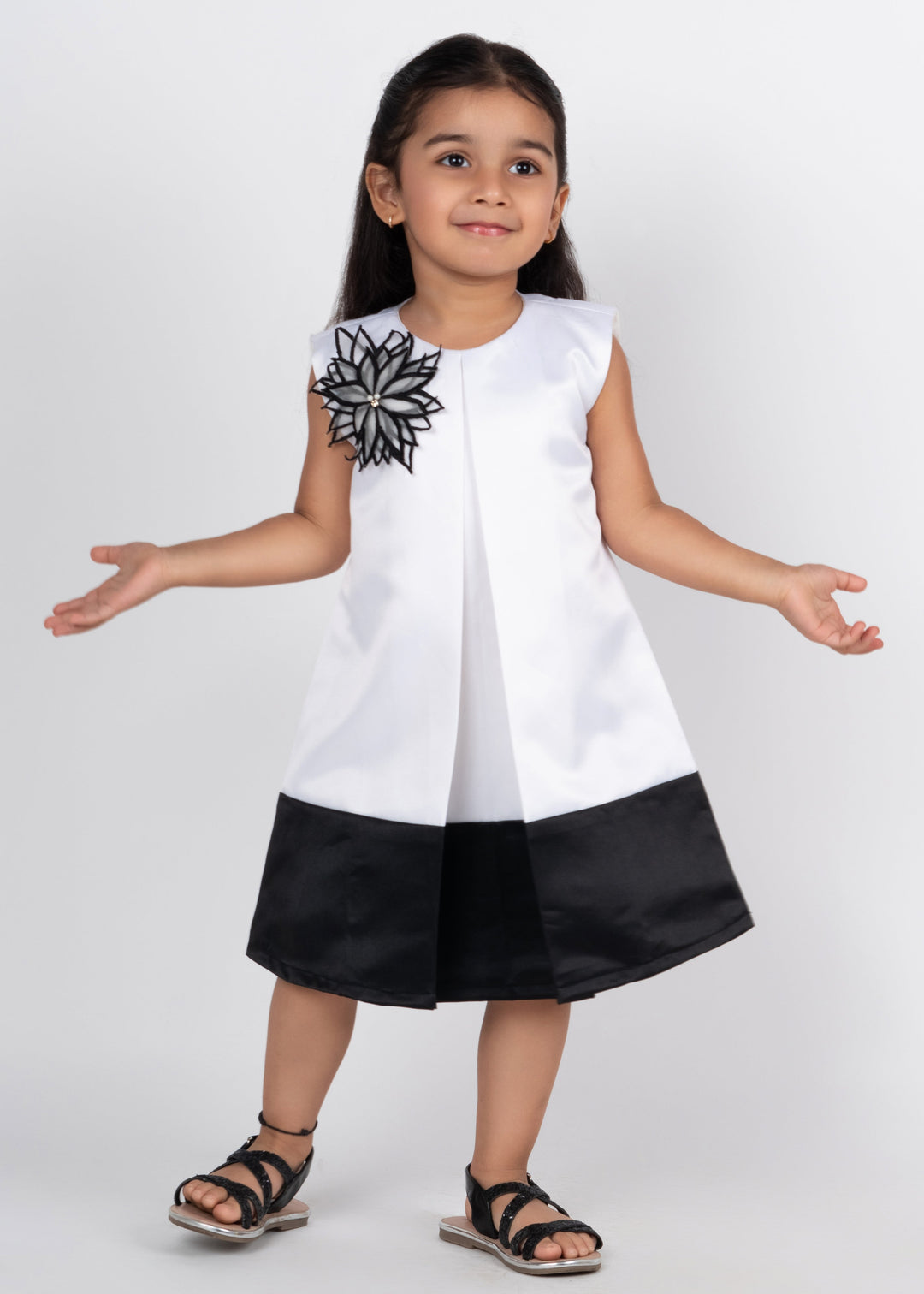 White And Black Organza Handmade Flower Dress