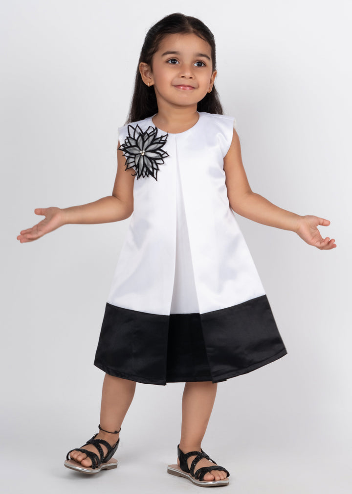 White And Black Organza Handmade Flower Dress