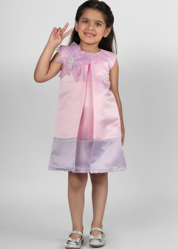 Pink And Lilac Organza Handmade Flower Dress