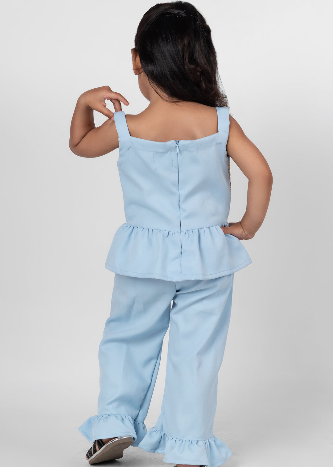Sky Blue Banana Crepe Beautiful Sleeveless Top With Plain Pant Set