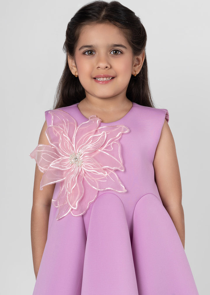 Mauvish Pink  Organza Handmade Flower Detailing  Neoprene Dress