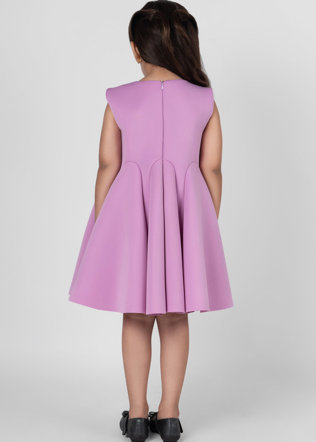 Mauvish Pink  Organza Handmade Flower Detailing  Neoprene Dress