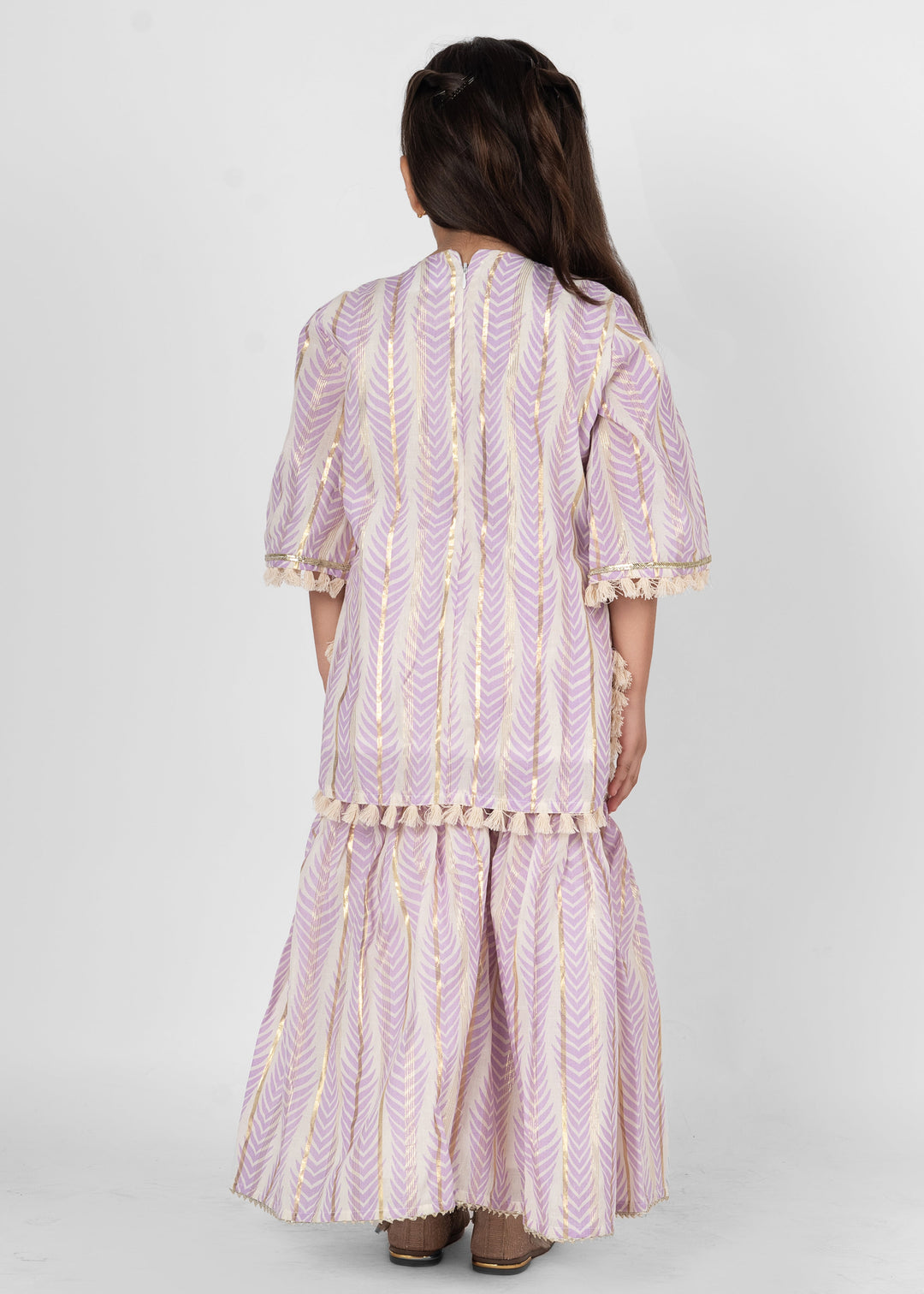 Lilac Cotton Lace Detailing Kurta Sharara With Dupatta Set
