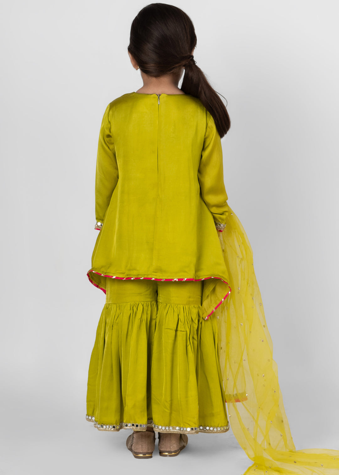 Green Mirror Detailing Kurta Sharara With Dupatta Set