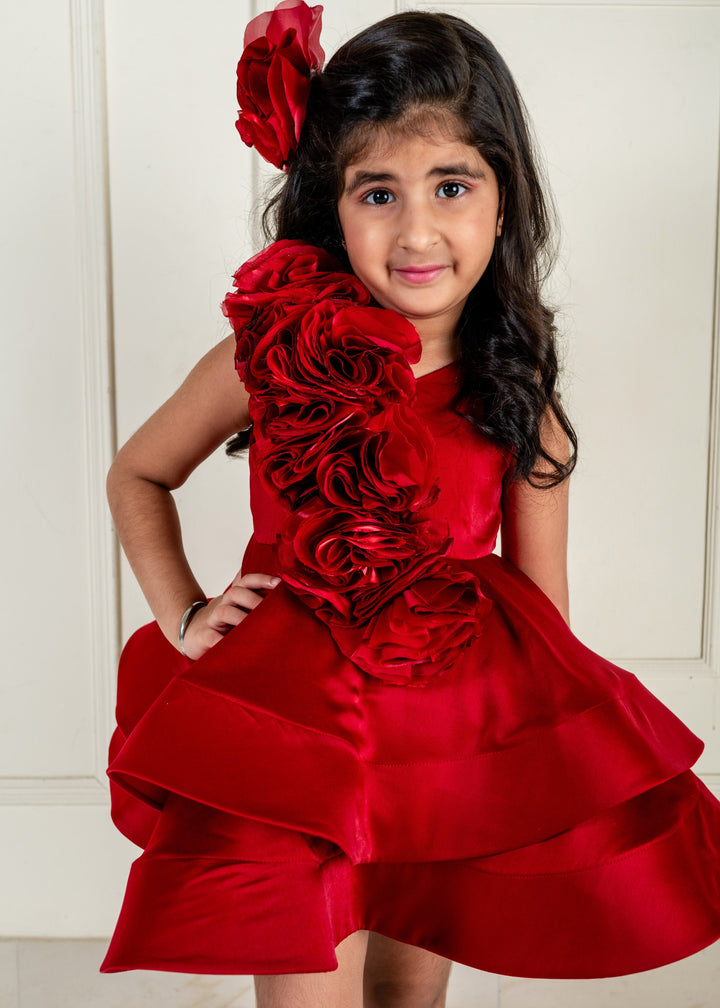 Wine Rose Ruched Ruffle Dress