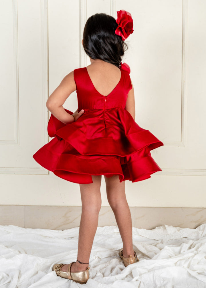 Wine Rose Ruched Ruffle Dress