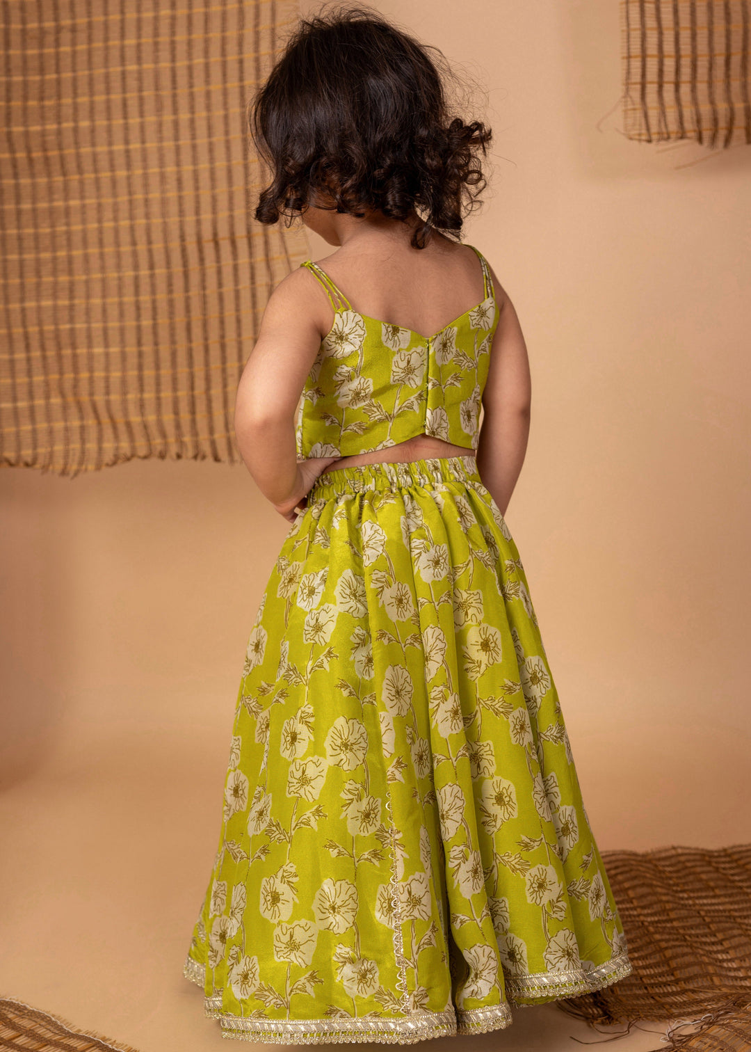 Green Floral Silk Top Ghaghara With Dupatta Set