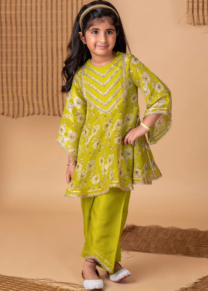 Green Floral Cotton Silk Printed Kurta With Salwar Set
