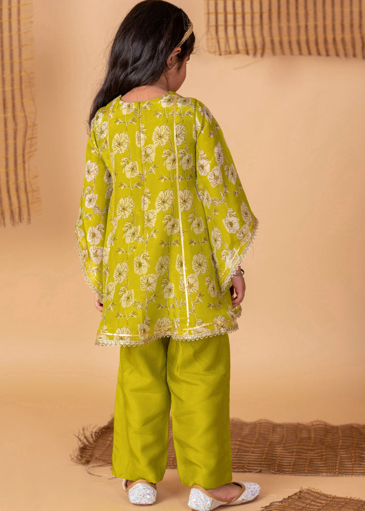 Green Floral Cotton Silk Printed Kurta With Salwar Set