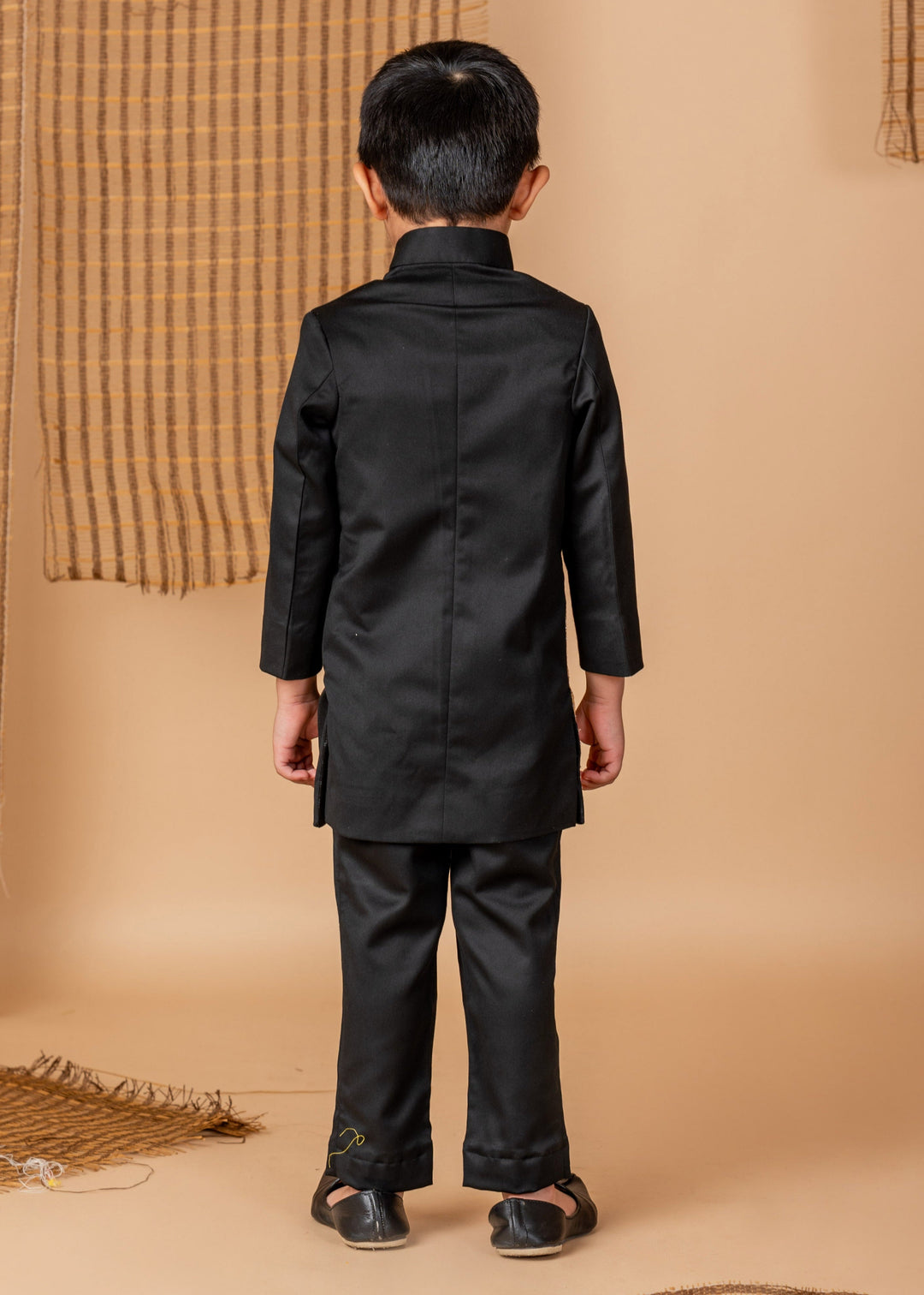 Black Hand Dori Embroidered Bird Achkan With Pyjama Set