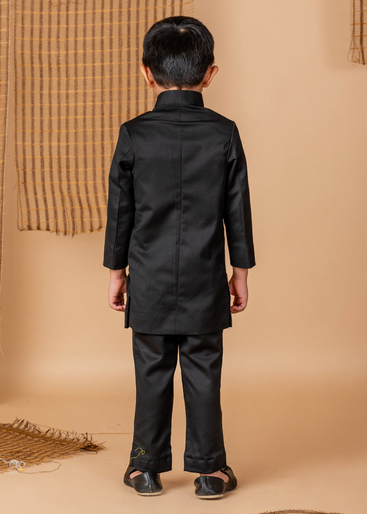 Black Hand Dori Embroidered Bird Achkan With Pyjama Set