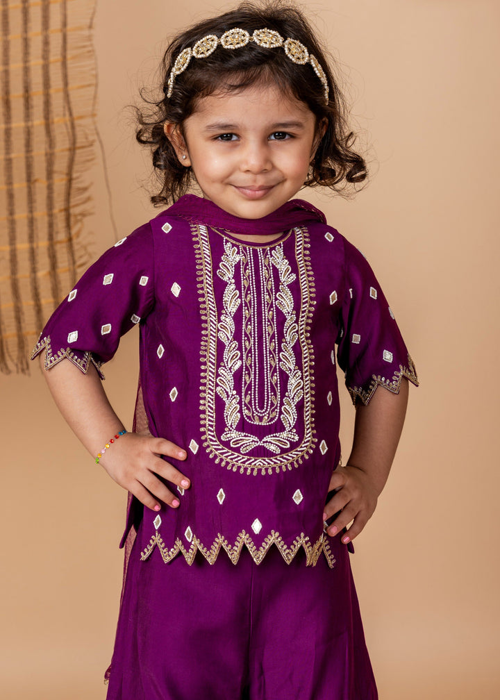 Purple Sequins Hand Embroidery Kurta With Sharara Set