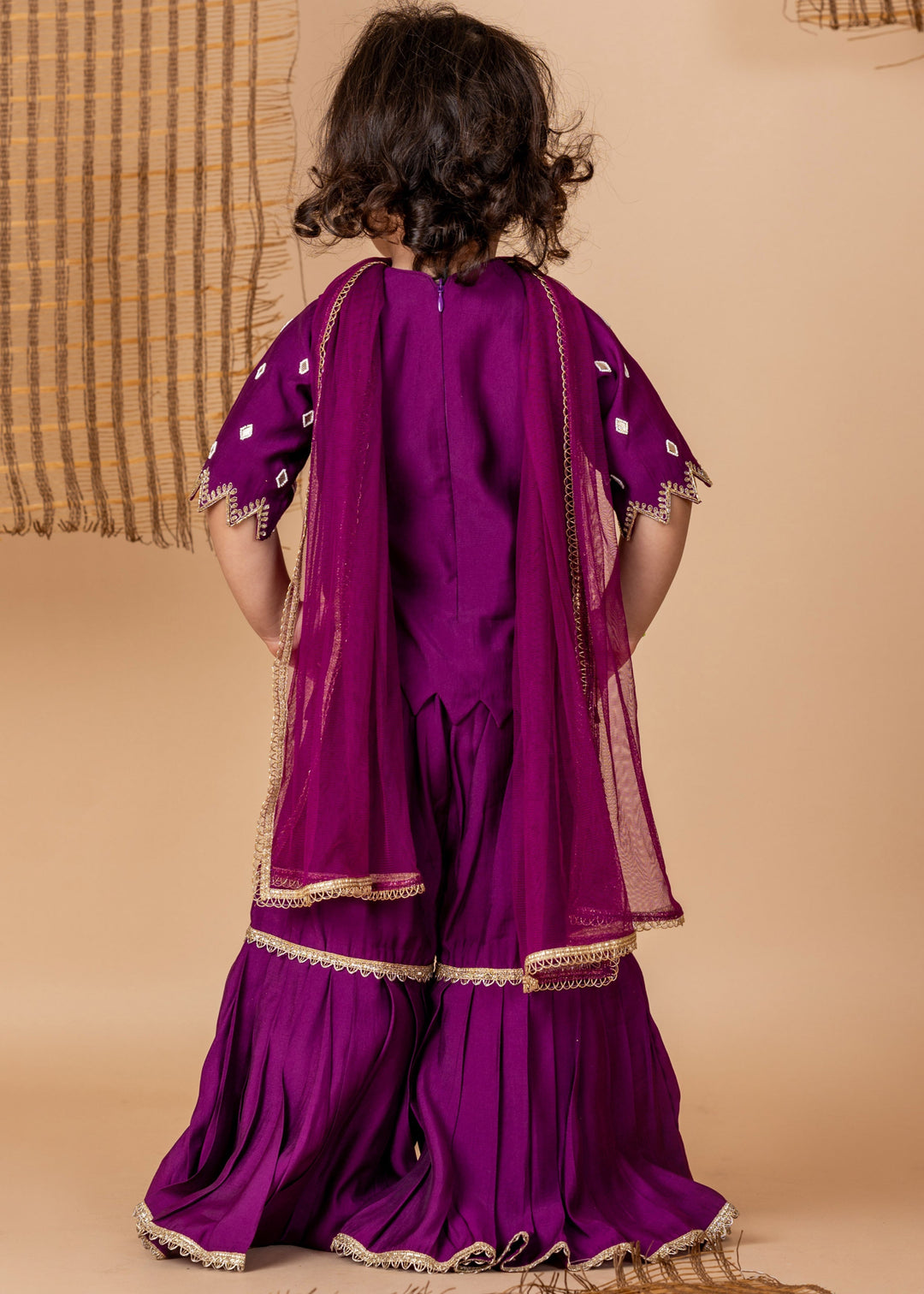 Purple Sequins Hand Embroidery Kurta With Sharara Set