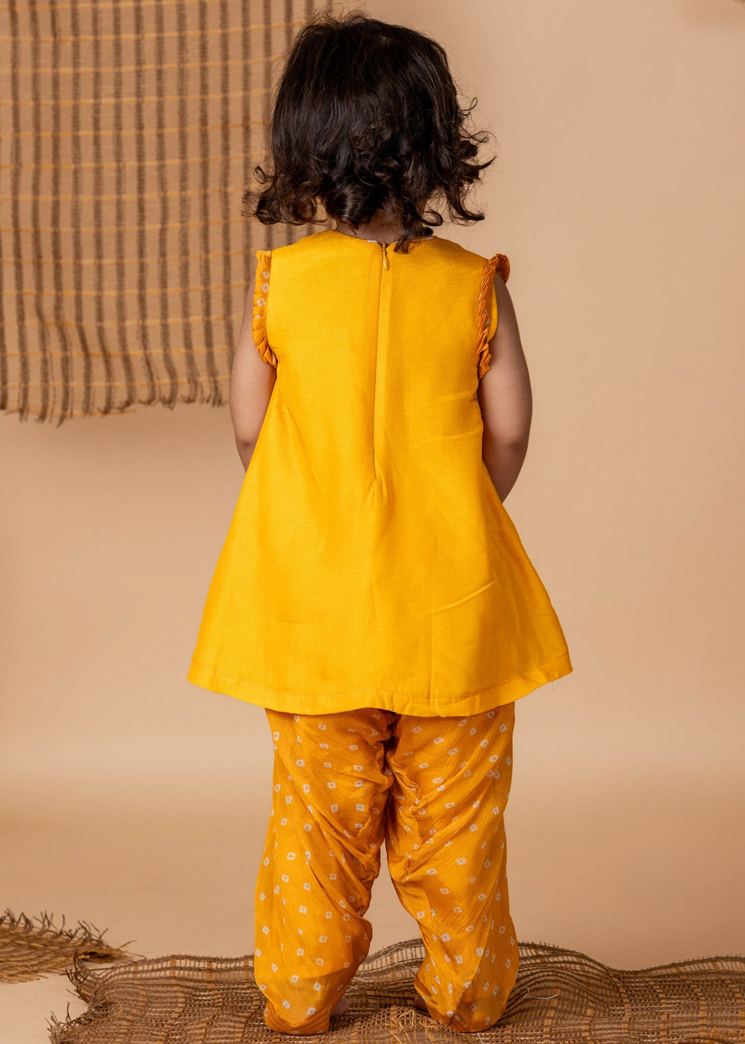 Fun Embroidery Yellow Bandhej Kurti Salwar Suit Set