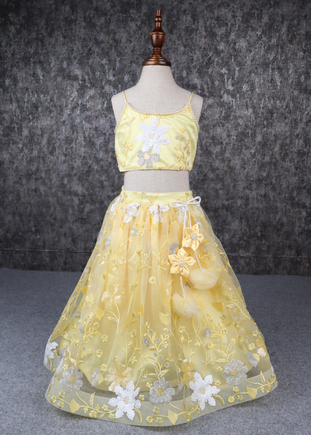 Yellow Flower Heavy Embroidered Top And Lehenga Set