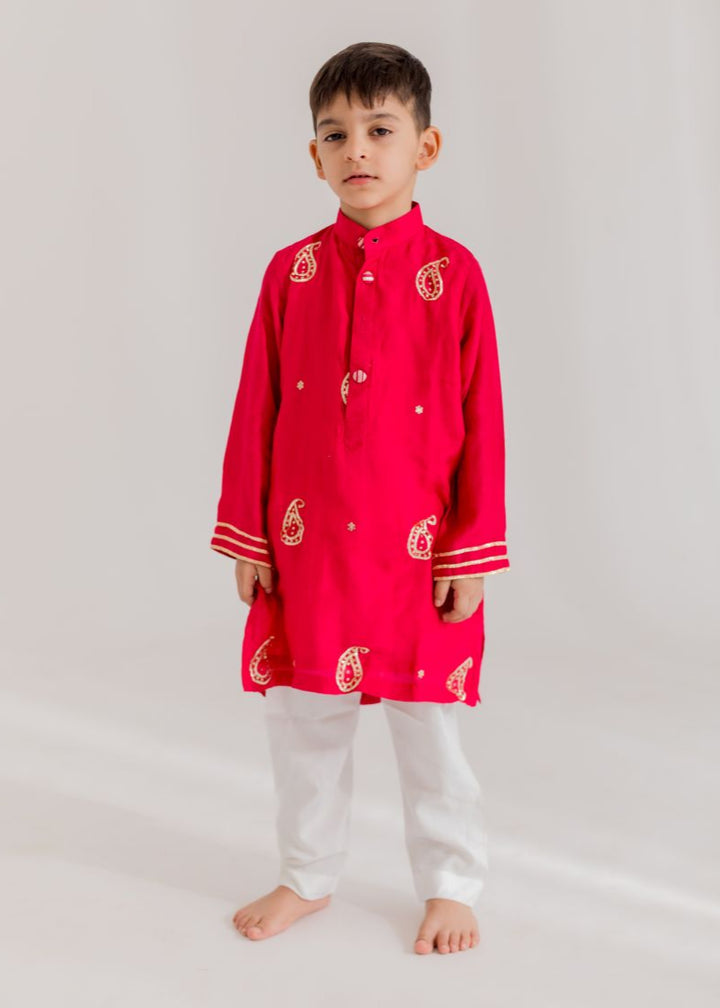 Pink Gulab Gota Patti Kurta With Pyjama Set