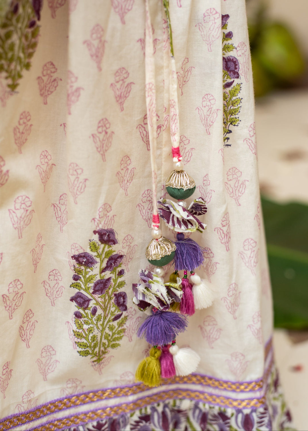 Purple Cotton Printed One Shoulder Top With Skirt Set