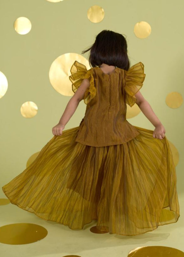 Yellow Gota Lace Handwork Flower Motif Kurta With Sharara Set