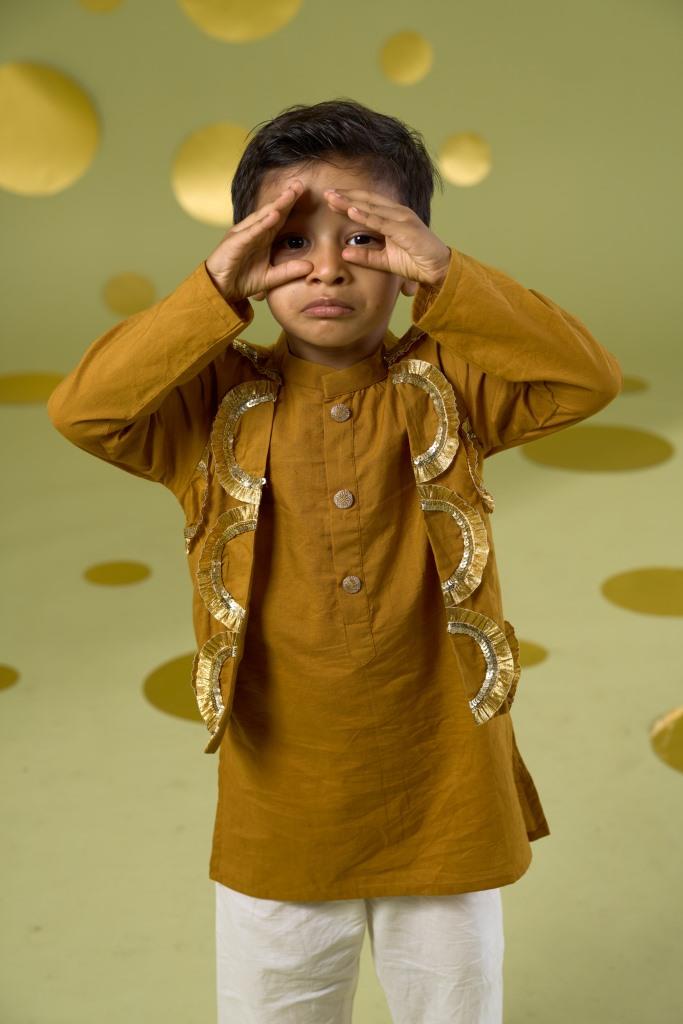 Yellow Handwork Embroidery Bandi Kurta With Pyjama Set