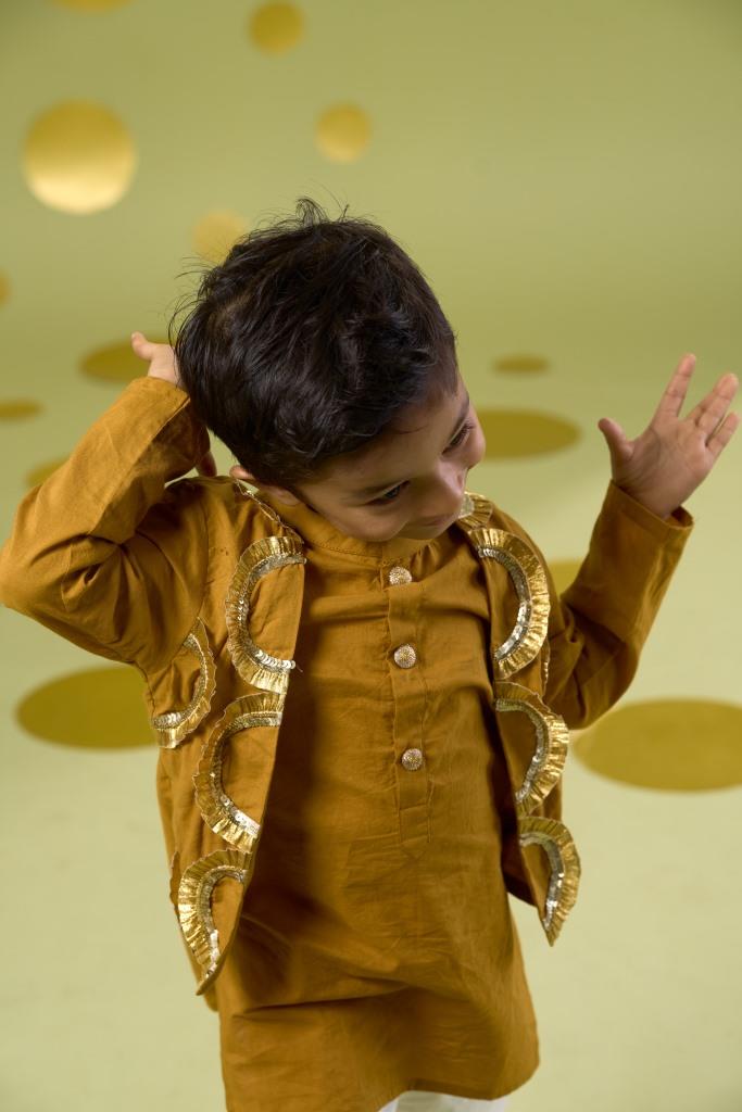 Yellow Handwork Embroidery Bandi Kurta With Pyjama Set