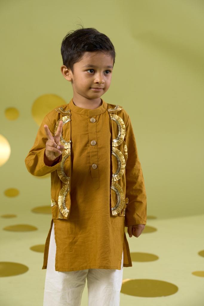 Yellow Handwork Embroidery Bandi Kurta With Pyjama Set