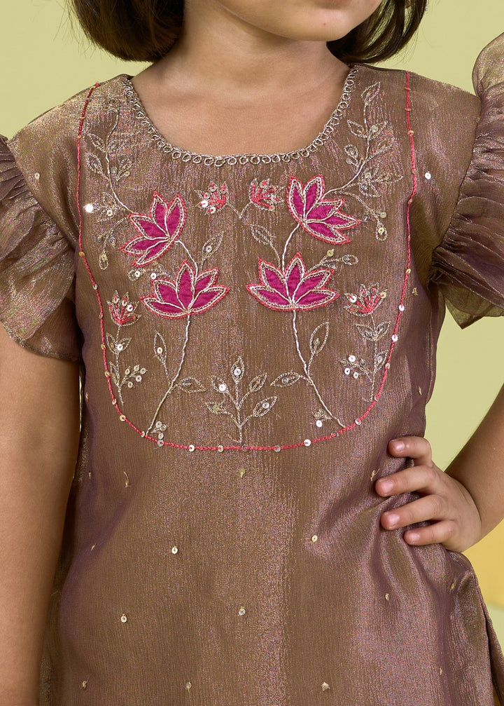Golden Lotus Motif Kurta With Sharara Set