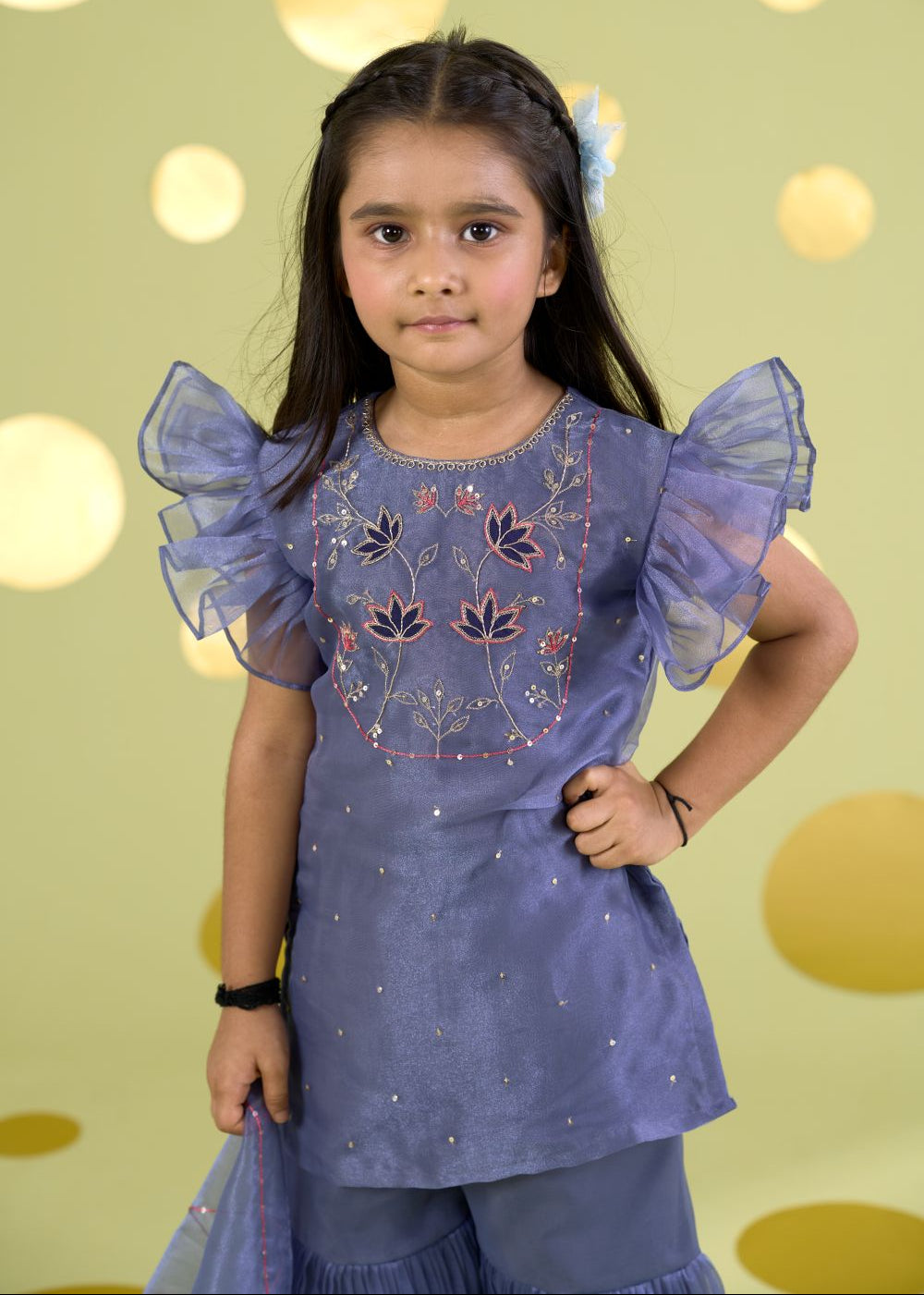 Blue Lotus Motif Kurta With Sharara Set